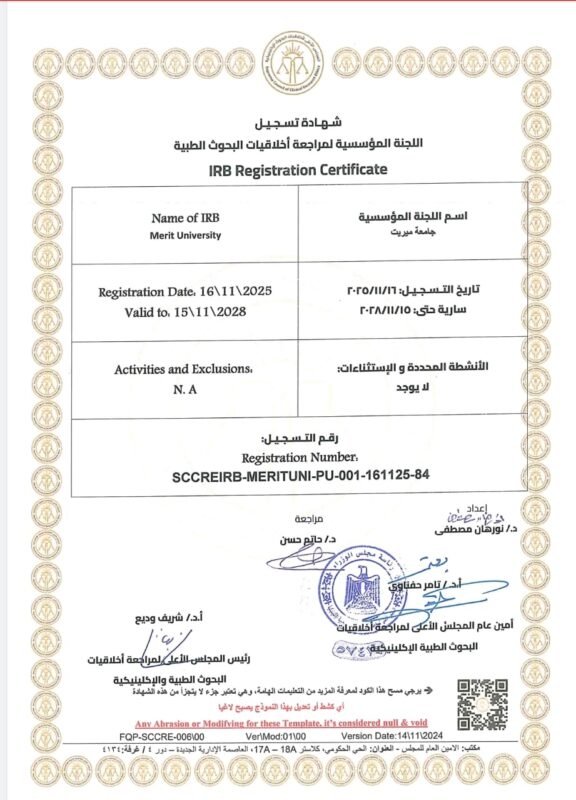 Merit University Obtains Registration Certificate from the Institutional Review Board (IRB) for Medical Research Ethics